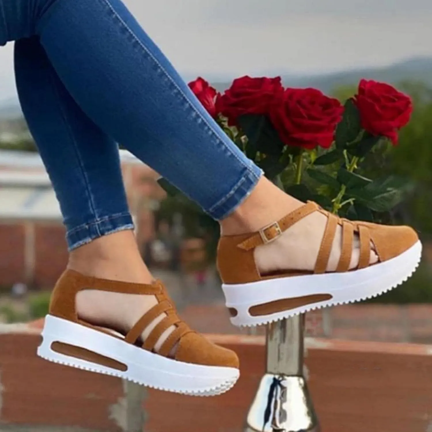 2021 Comfy Platform Open Toe Strapy Sandal Shoes Casual Summer Beach Travel Sandals for Women