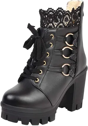 AMDBEL Fall Boots for Women 2023 Cowboy Boots,Vintage Knee High Boots Lace Up Boots Chunky Heels Retro Gothic Mid Calf Boots