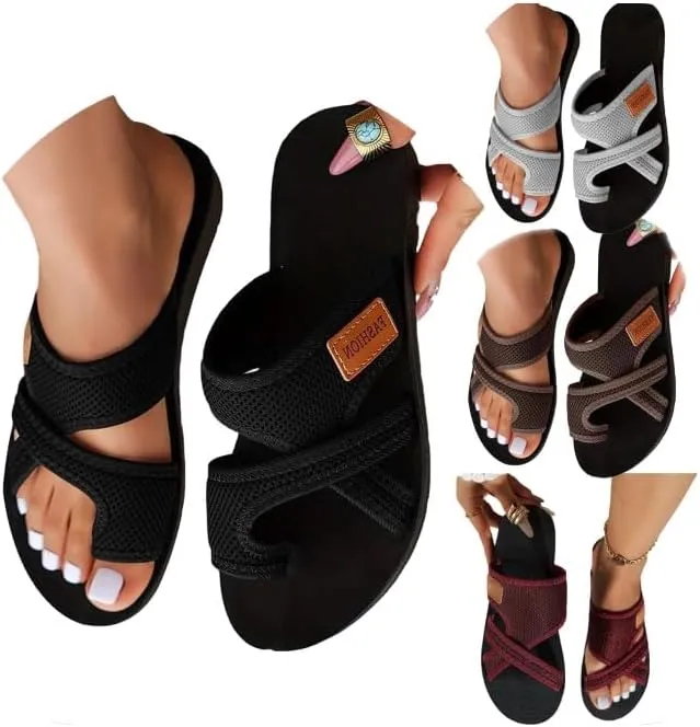Avylays Orthopedic Sandals for Women Hollow Mesh Slide Flip Flops Comfortable Breathable Sandals with Arch Support
