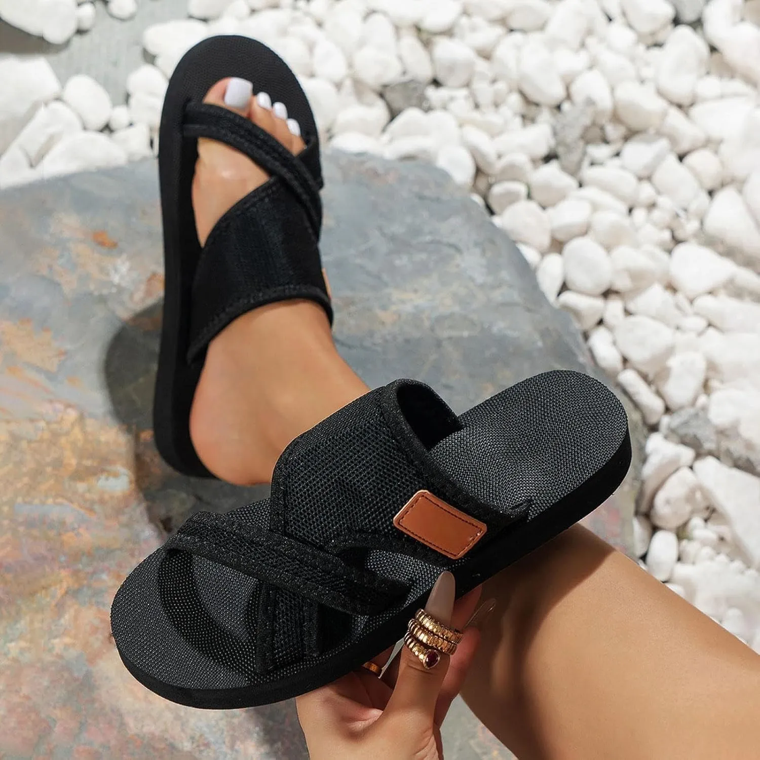 Avylays Orthopedic Sandals for Women Hollow Mesh Slide Flip Flops Comfortable Breathable Sandals with Arch Support