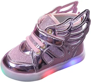 Baby Girls Light Up Wings Decor Breathable Sports Shoes Toddler Girls Infant Casual Sports Flash Lightweight Sneakers