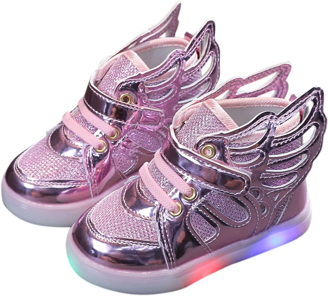 Baby Girls Light Up Wings Decor Breathable Sports Shoes Toddler Girls Infant Casual Sports Flash Lightweight Sneakers