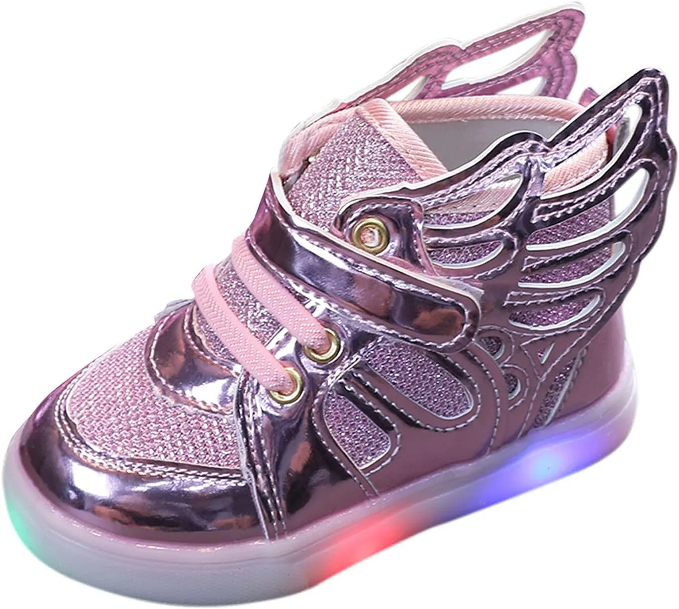 Baby Girls Light Up Wings Decor Breathable Sports Shoes Toddler Girls Infant Casual Sports Flash Lightweight Sneakers