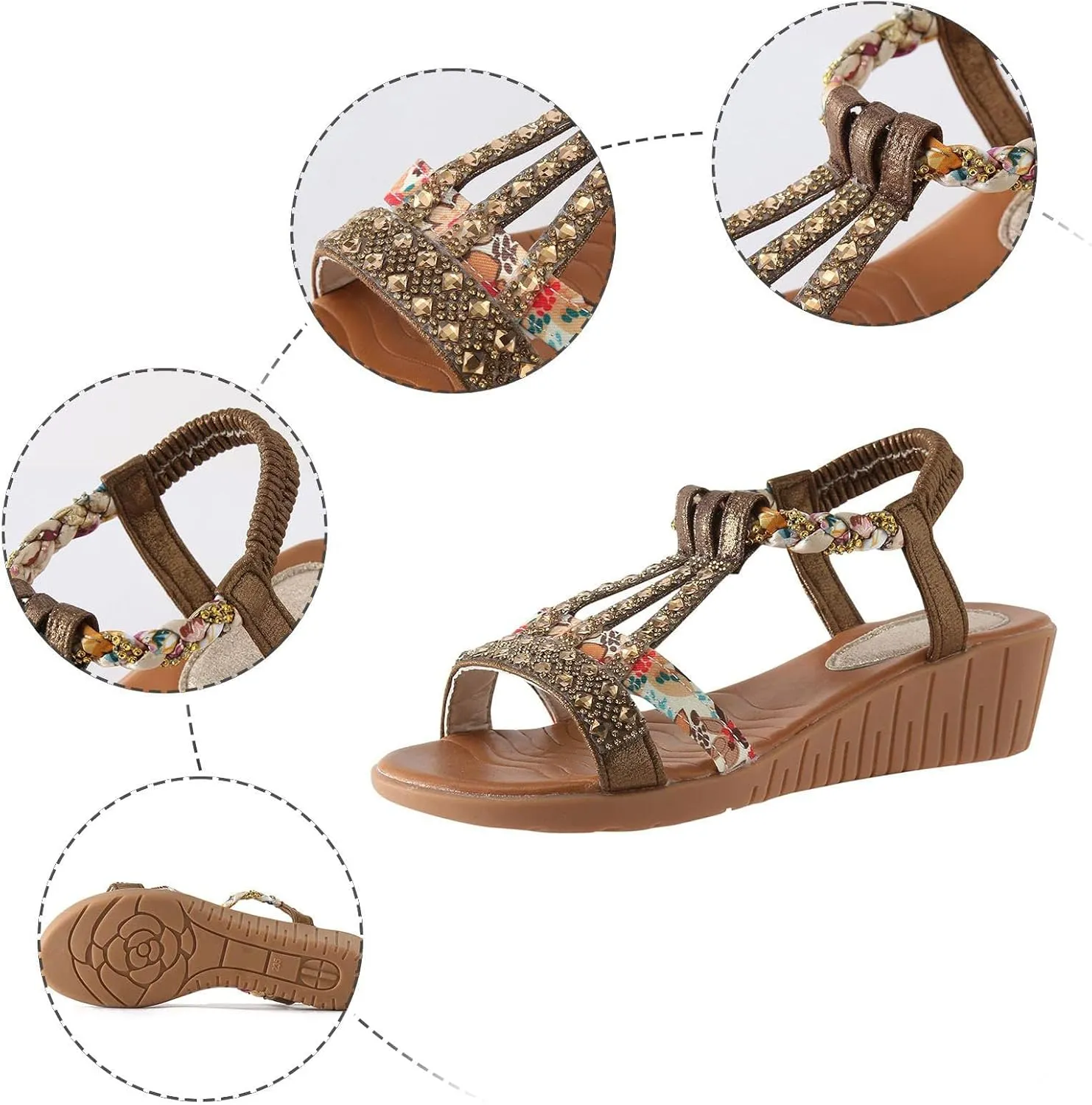 Beaded Gladiator Sandals for Women Thong Flats Comfy Boho Walking Vacation Dressy Summer Beach Shoes