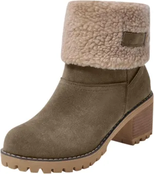 Big Deal Days Boots for Women Slip On Winter Warm Mid Calf Boots Snow Boots Ladies Casual Fashion Booties Ankle Boots Shoes