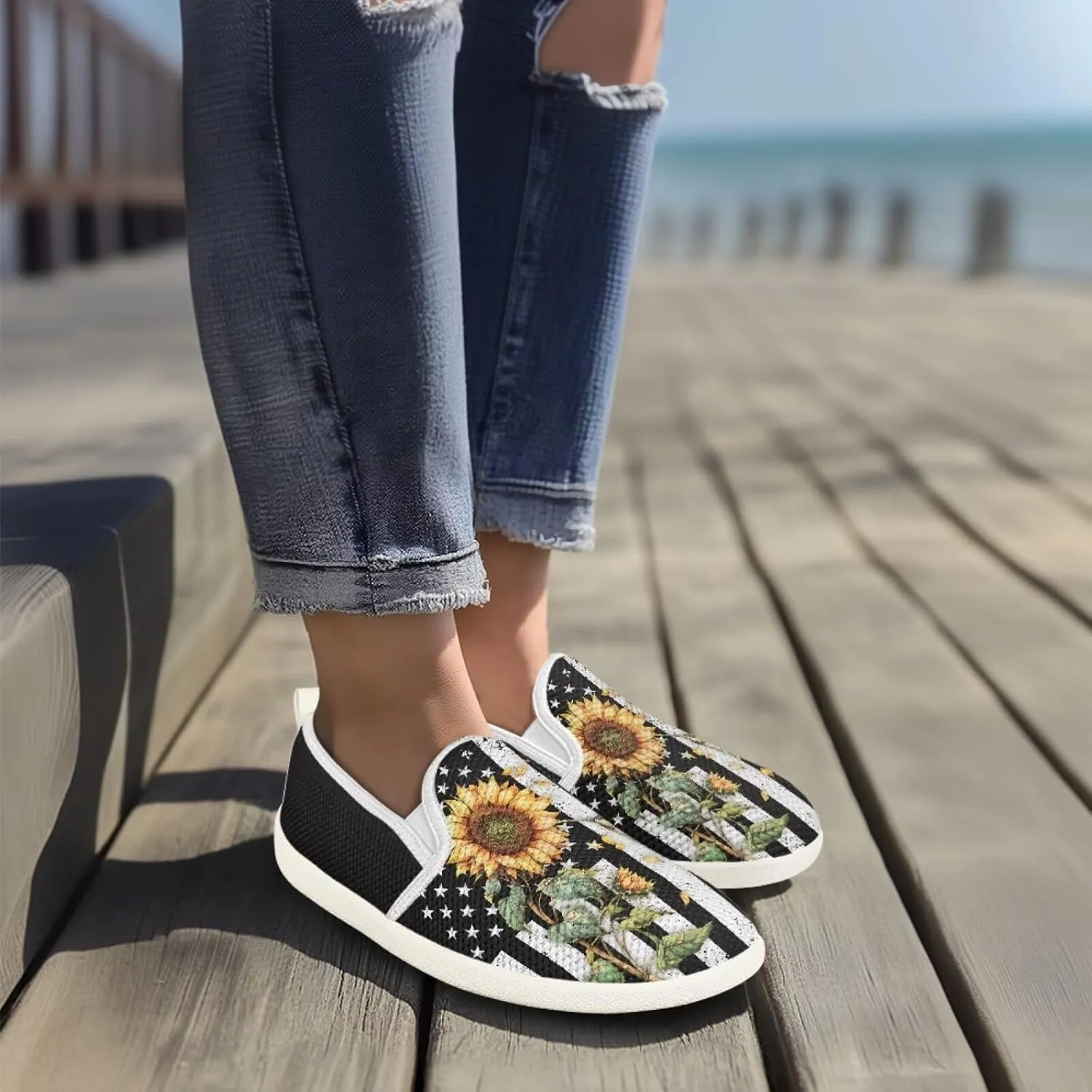 Binienty Low Cut Slip Ons Women's Fashion Sneakers Casual Travel Gym Sneakers Anti Slip Driving Flat Loafers