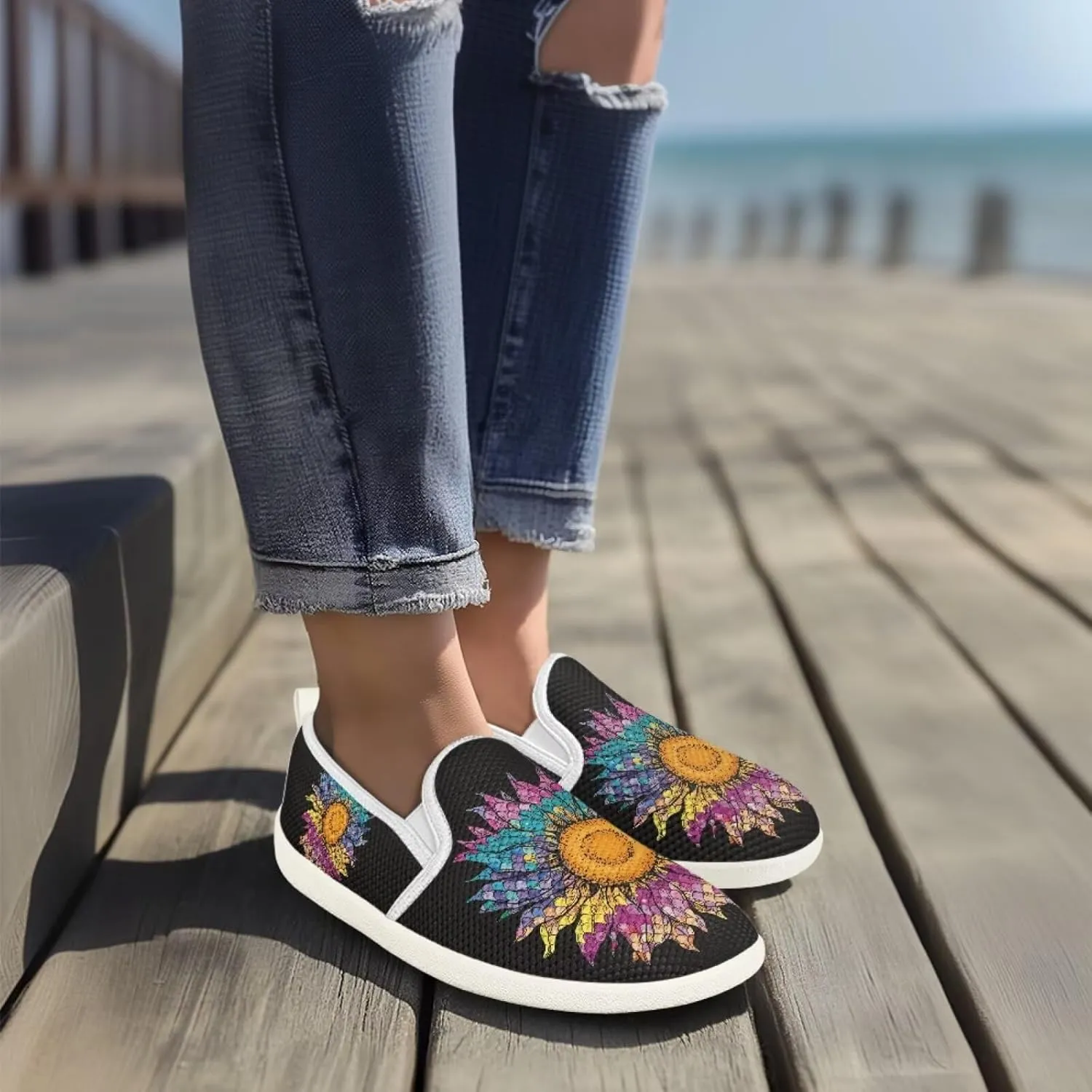 Binienty Low Cut Slip Ons Women's Fashion Sneakers Casual Travel Gym Sneakers Anti Slip Driving Flat Loafers