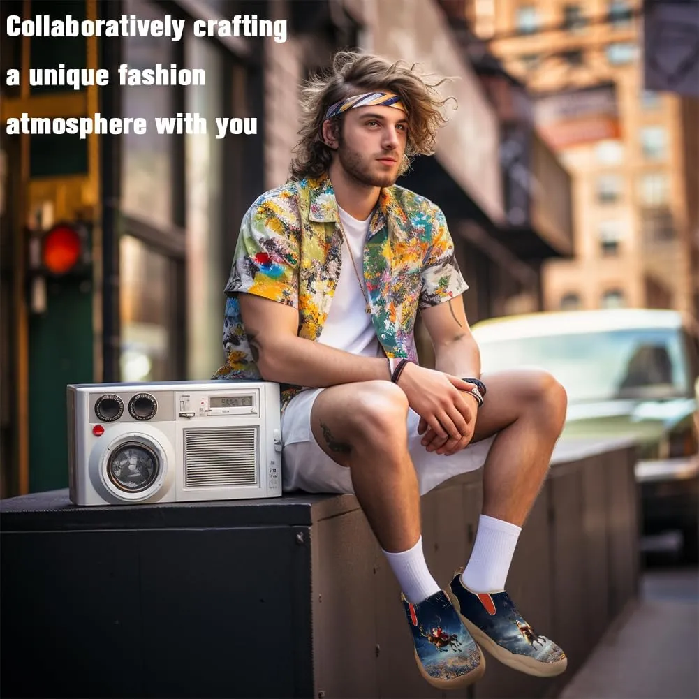 Casual Sneakers for Men Lightweight Walking Slip Ons Loafers Comfortable Art Painted Travel Shoes