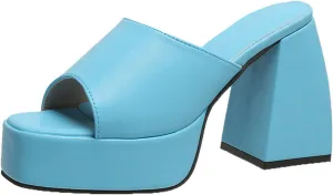 Chunky Heel Sandals for Women Platform Summer Square Head Fish Mouth Open Toe Slip on Block Heel High Heel Shoes Solid Casual Comfy Ladies Slipper