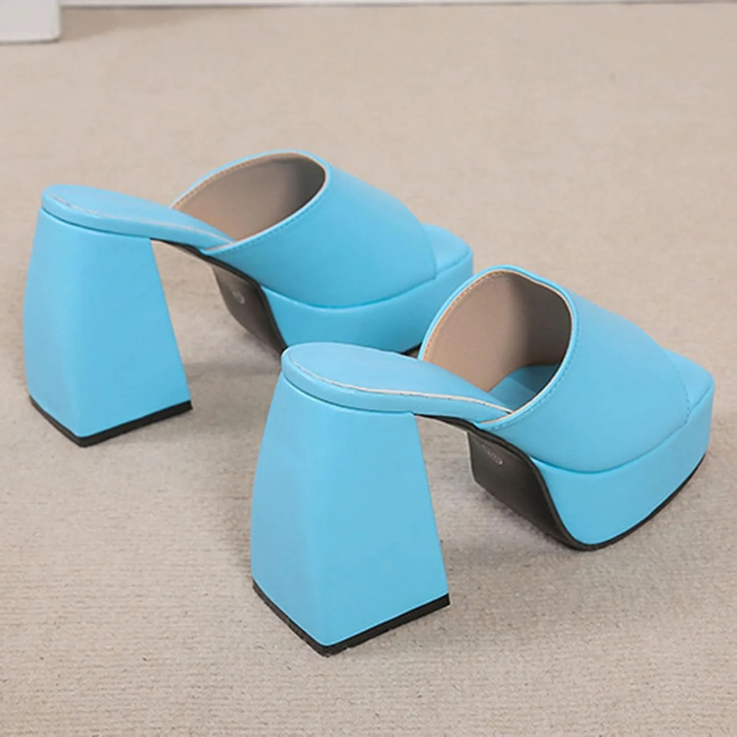 Chunky Heel Sandals for Women Platform Summer Square Head Fish Mouth Open Toe Slip on Block Heel High Heel Shoes Solid Casual Comfy Ladies Slipper