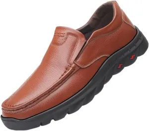 Comfortable Lightweight Outdoor Slip-ons Loafers for Men Stitching Details Breathable Genuine Leather Flat Heel