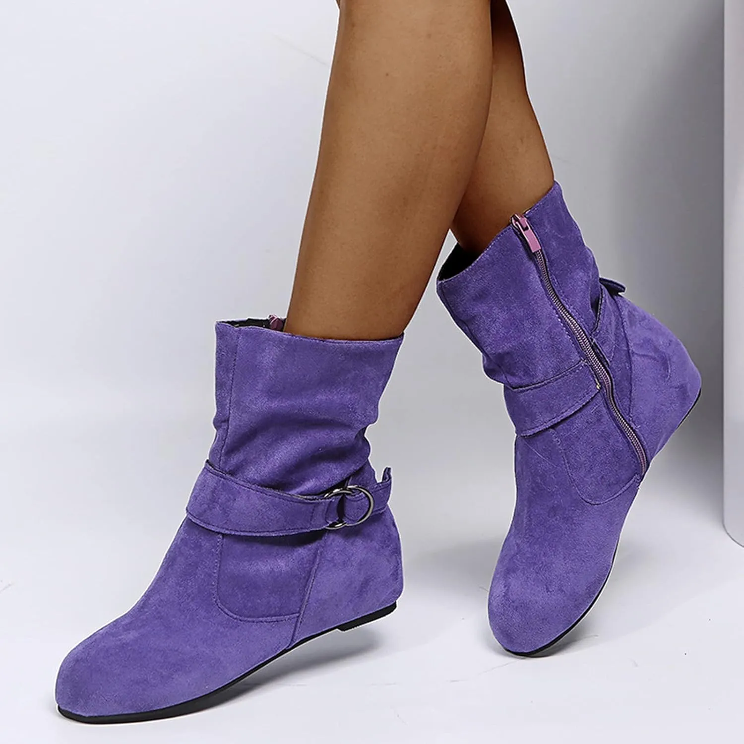 Cowboy Boots for Women Mid Knee High Boots Platform Heel Fringe Side Zipper Fashion Winter Shoes Cowgirl Booties