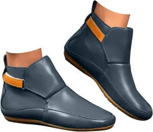 Cowboy Boots for Women Snow Boots Round Toe No Heel Arch Support Boots Side Zipper Vintage Leather Flat Booties