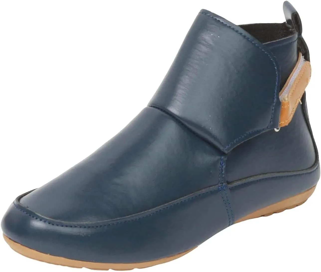 Cowboy Boots for Women Snow Boots Round Toe No Heel Arch Support Boots Side Zipper Vintage Leather Flat Booties