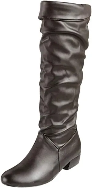 Cowboy Boots for Women Wide Width Boot Leather Boots Mid Calf Slouchy Round Toe Vintage Booties Winter Dressy Shoes