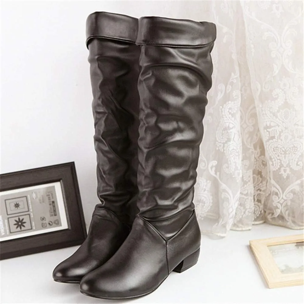 Cowboy Boots for Women Wide Width Boot Leather Boots Mid Calf Slouchy Round Toe Vintage Booties Winter Dressy Shoes