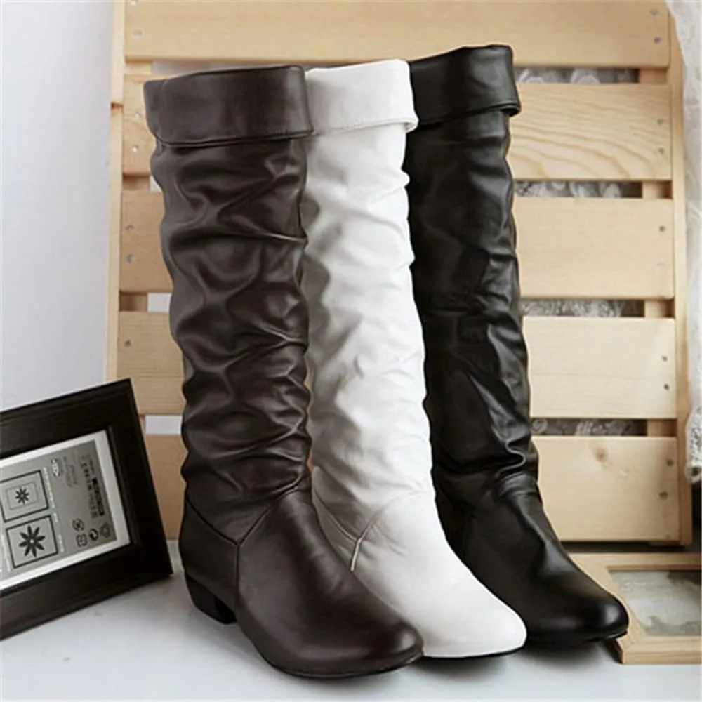 Cowboy Boots for Women Wide Width Boot Leather Boots Mid Calf Slouchy Round Toe Vintage Booties Winter Dressy Shoes