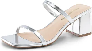 DREAM PAIRS Sandal Heels for Women Low Square Open Toe Block Chunky Heels Slip On Slides Mules for Party Homecoming Daily