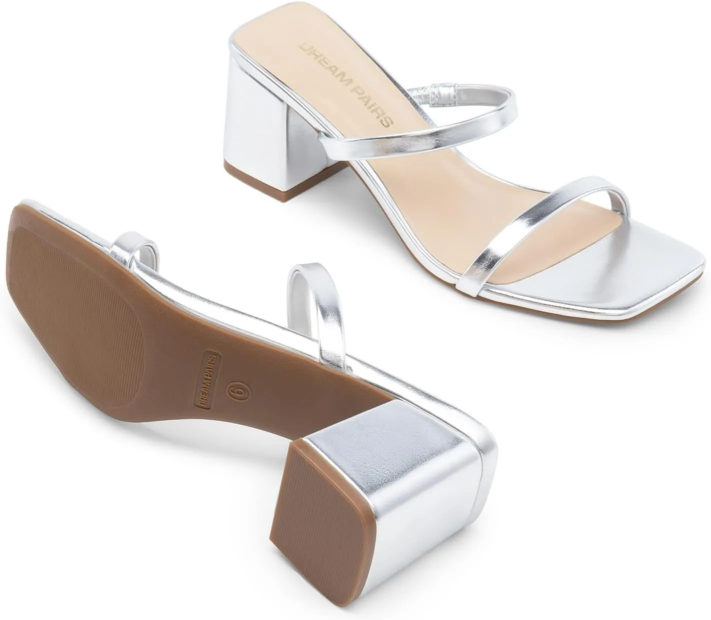 DREAM PAIRS Sandal Heels for Women Low Square Open Toe Block Chunky Heels Slip On Slides Mules for Party Homecoming Daily
