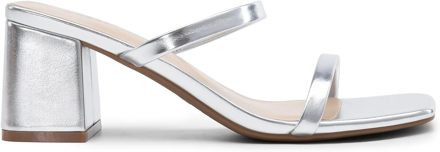 DREAM PAIRS Sandal Heels for Women Low Square Open Toe Block Chunky Heels Slip On Slides Mules for Party Homecoming Daily