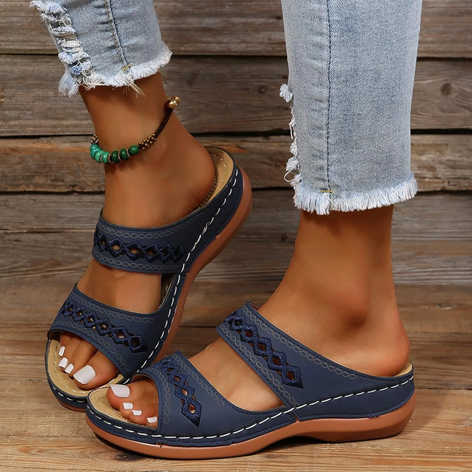 Eduavar Womens Wedge Sandals, Orthopedic Sandals for Women Retro Sandals Open Toe Anti-Slip Comfy Walking Sandals