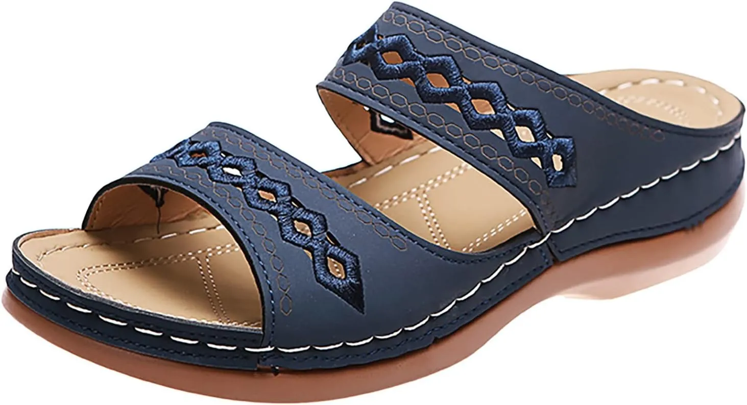 Eduavar Womens Wedge Sandals, Orthopedic Sandals for Women Retro Sandals Open Toe Anti-Slip Comfy Walking Sandals