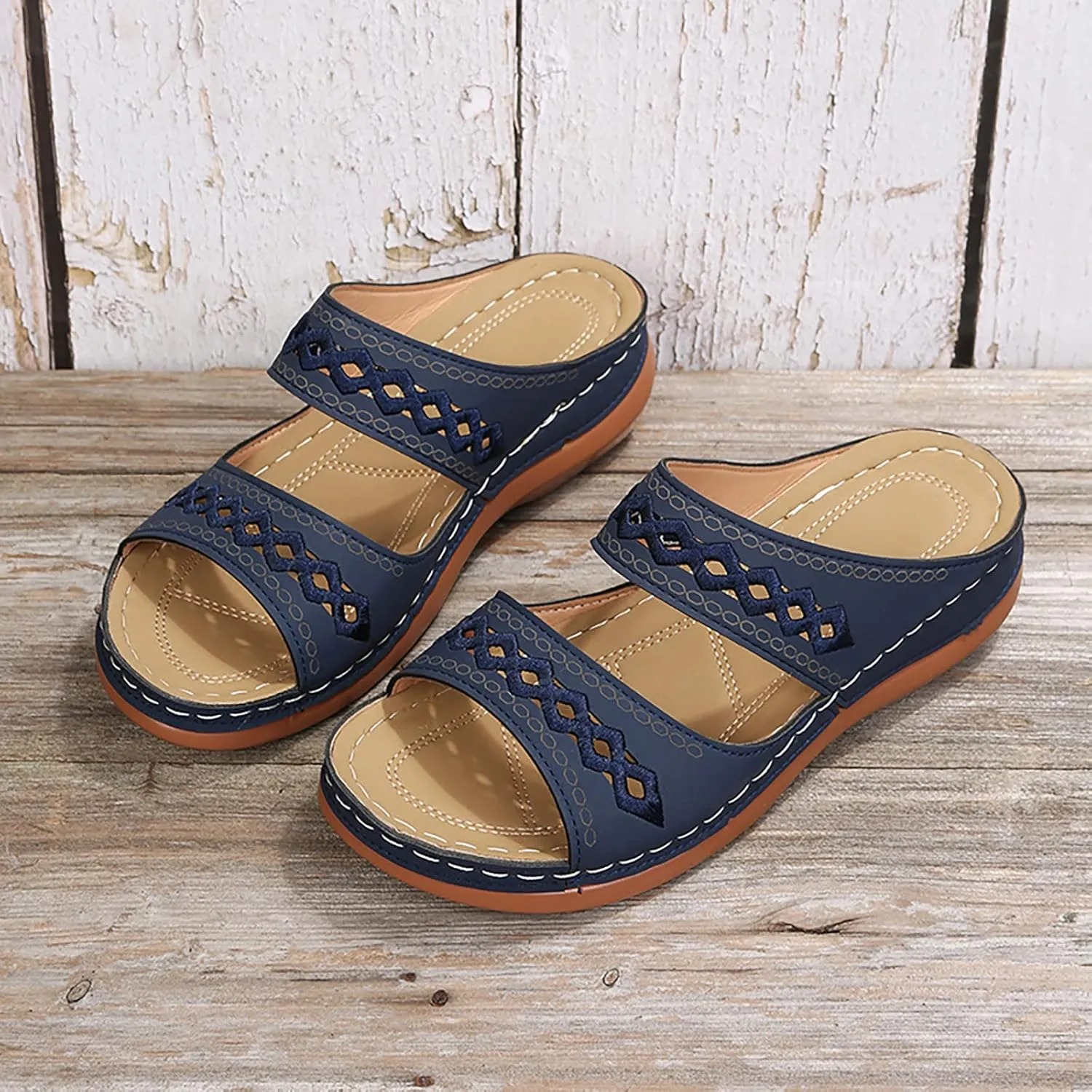 Eduavar Womens Wedge Sandals, Orthopedic Sandals for Women Retro Sandals Open Toe Anti-Slip Comfy Walking Sandals