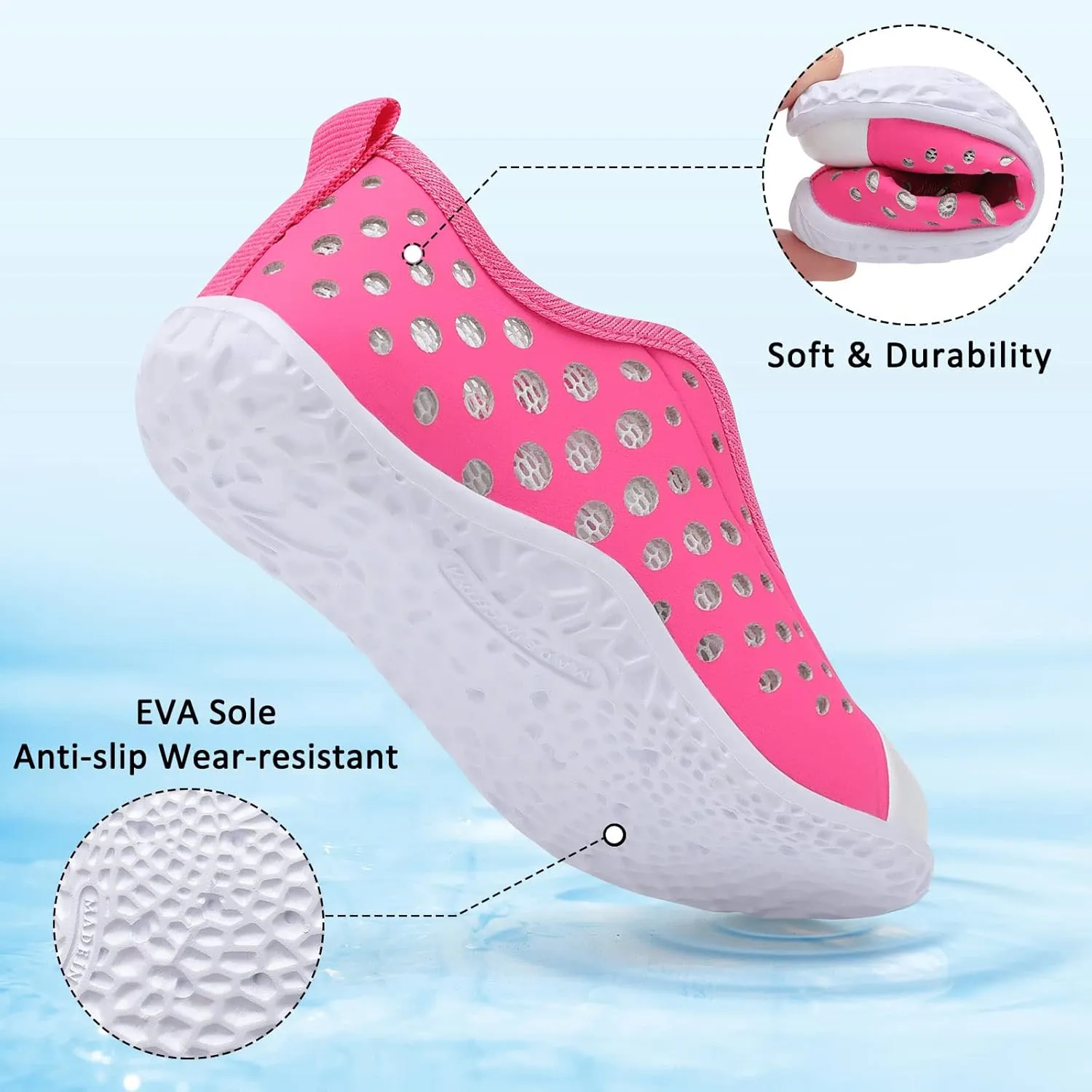 Fires Kids Water Shoes Boys Girls Quick Dry Breathable Barefoot Water Socks for Beach Swim Slip-on Sneakers Lightweight Flexible Toddler Sandals Indoor/Outdoor