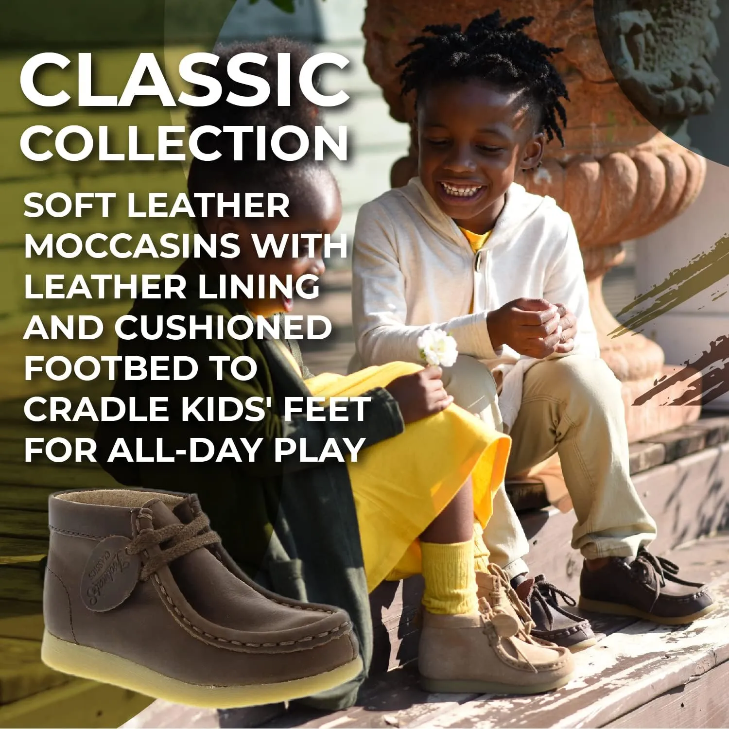 FOOTMATES Wally Lace-Up Wallabee Leather Moccasin Chukka Kids Hiking Boots with Wide Toe Box and Custom-Fit Insoles, Non-Marking Outsoles - For Toddlers and Little Kids, Ages 1-8