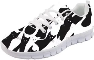 Forchrinse Happy Cat Tennis Sneakers Women's Cute Kitten Athletic Running Shoes Lightwegiht Gym Sport Walking Shoes