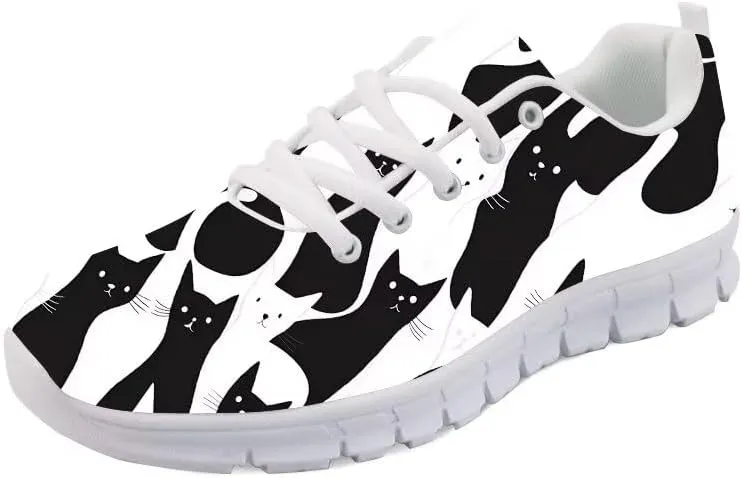 Forchrinse Happy Cat Tennis Sneakers Women's Cute Kitten Athletic Running Shoes Lightwegiht Gym Sport Walking Shoes