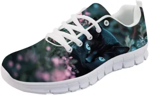 Forchrinse Orange Cat on Bookshelf Print Tennis Sneakers Women's Cute Shoes Lightweight Athletic Sport Running Shoes