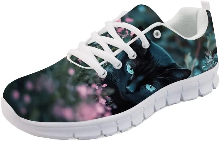 Forchrinse Orange Cat on Bookshelf Print Tennis Sneakers Women's Cute Shoes Lightweight Athletic Sport Running Shoes