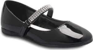Girls Mary Jane Ballet Flat - Rhinestone on Strap - Easy Velcro Slip On