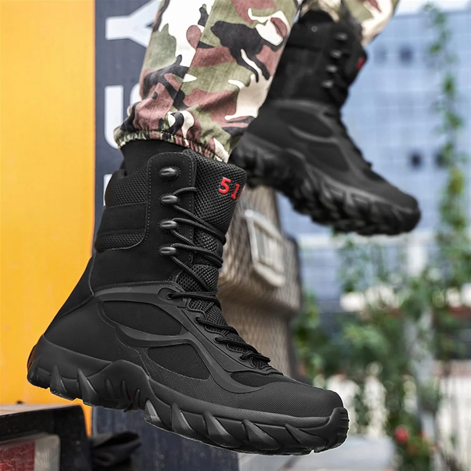 High Rise Hiking Boots, Outdoor Tactical Military Boots, Lightweight High- top Work Army Combat Trainers Footwear, Comfortable and Breathable Lace- up Patrol Shoes, for Hiking,Hunting,Walking, Commut