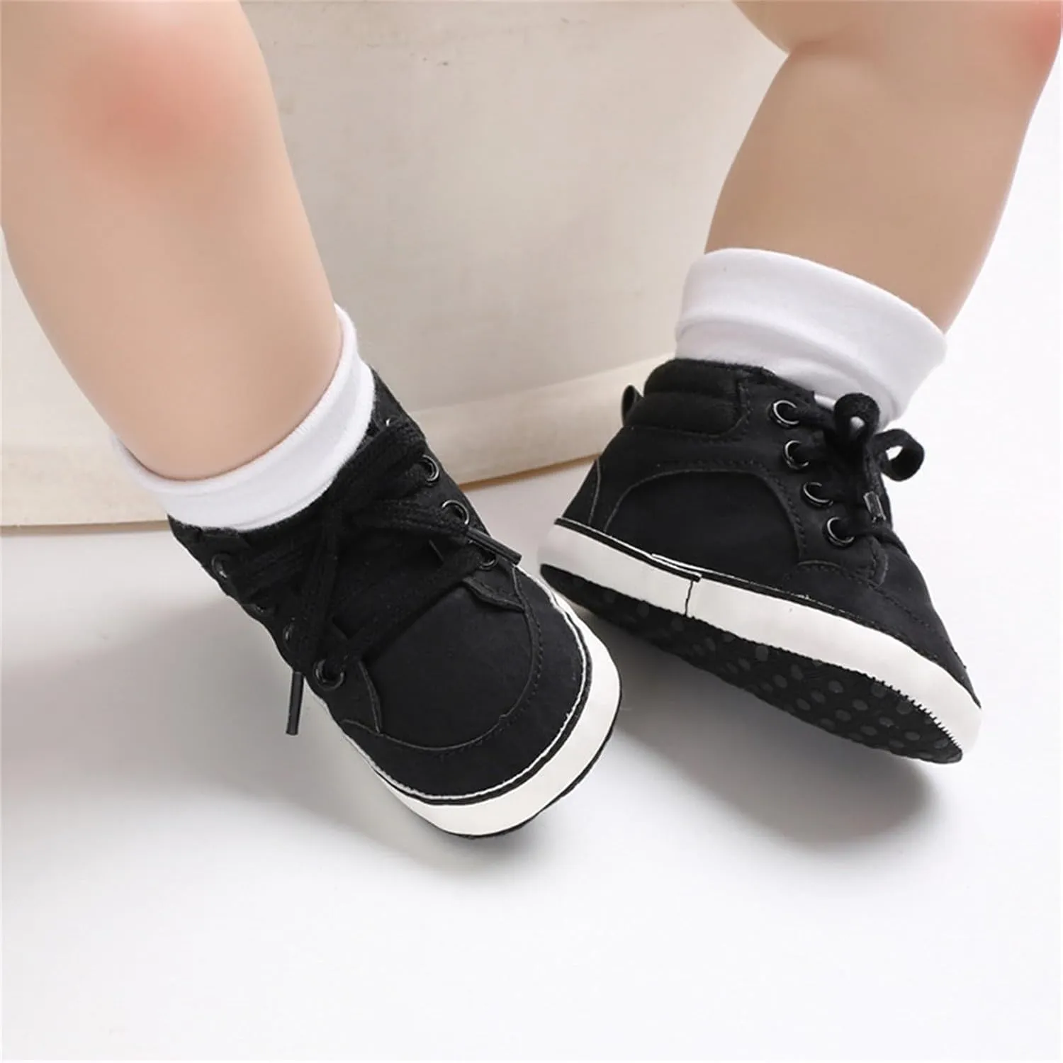 Infant Girls Boys High Top Sneakers Ankle PU Leather Non-Slip Soft Rubber Sole Booties Baby First Walking Shoes