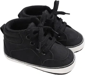 Infant Girls Boys High Top Sneakers Ankle PU Leather Non-Slip Soft Rubber Sole Booties Baby First Walking Shoes