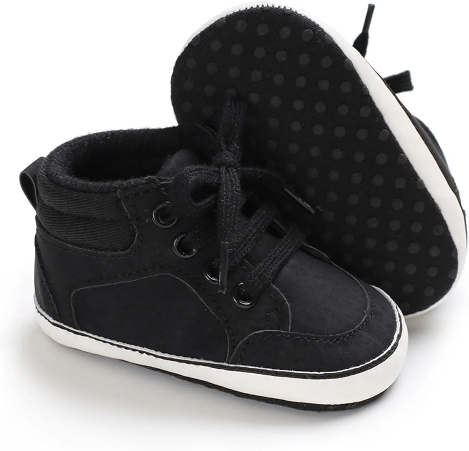 Infant Girls Boys High Top Sneakers Ankle PU Leather Non-Slip Soft Rubber Sole Booties Baby First Walking Shoes