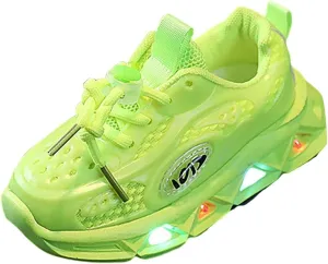Kids Light Up Shoes Toddler Boys Girls LED Mesh Breathable Lightweight Walking Sneakers Lace Up Luminous Shoes