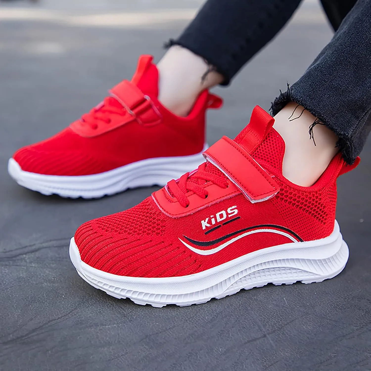 Kids Running Shoes Lightweight Breathable Elastic Adjustable Strap Soft Sole Anti Slip Tennis Shoes for Toddler
