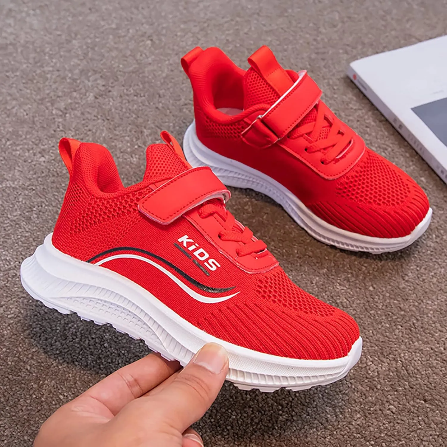 Kids Running Shoes Lightweight Breathable Elastic Adjustable Strap Soft Sole Anti Slip Tennis Shoes for Toddler