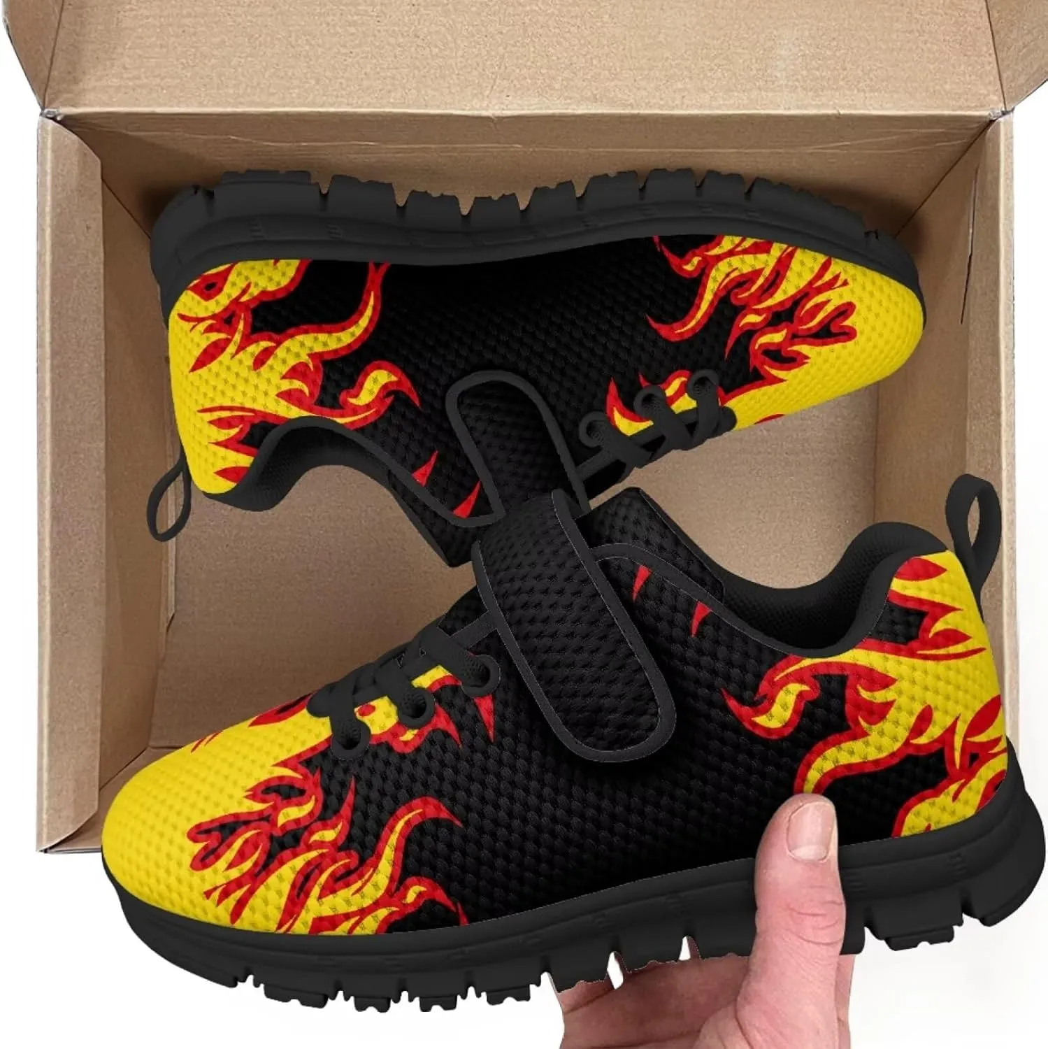 Kids Sneakers Boys Cool Print Running Tennis Shoes Lightweight Breathable Sport Athletic Shoes with One Strap
