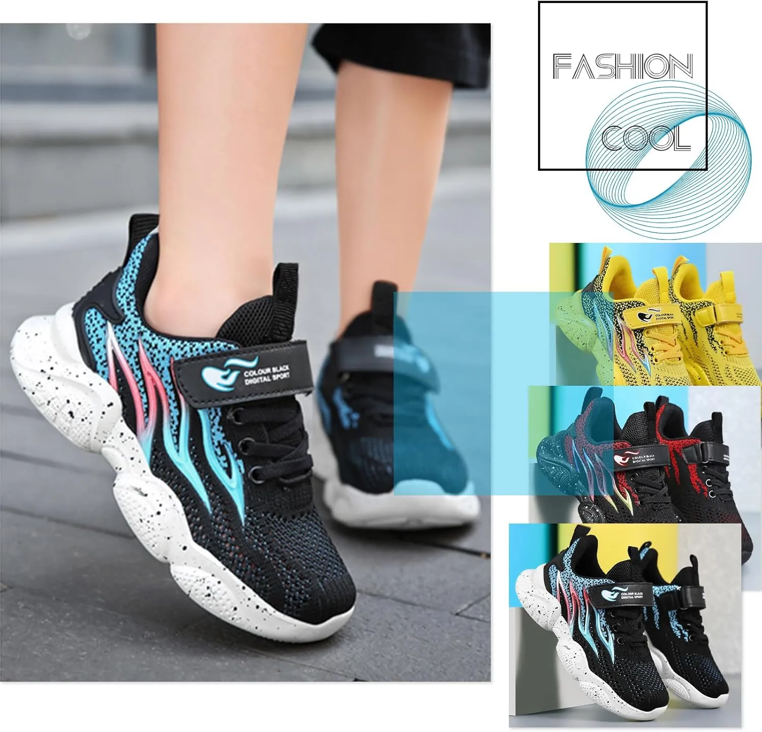 Kids Sneakers for Boys Girls Cool Pattern Athletic Running Tennis Shoes for Little Kid Big Kid