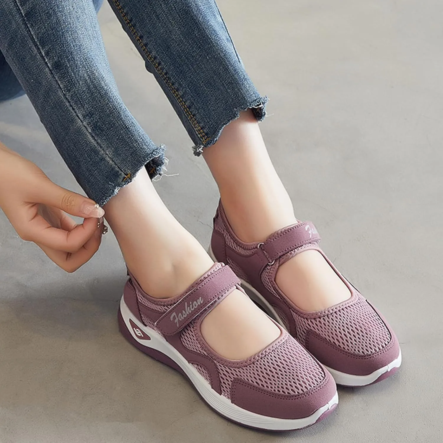 Kubbon Womens Walking Sneakers Woven Orthopedic Breathable Soft Shoes Non-Slip Adjustable Breathable Lightweight Shoes Diabetic-Friendly Wedge Sneaker with Arch Support