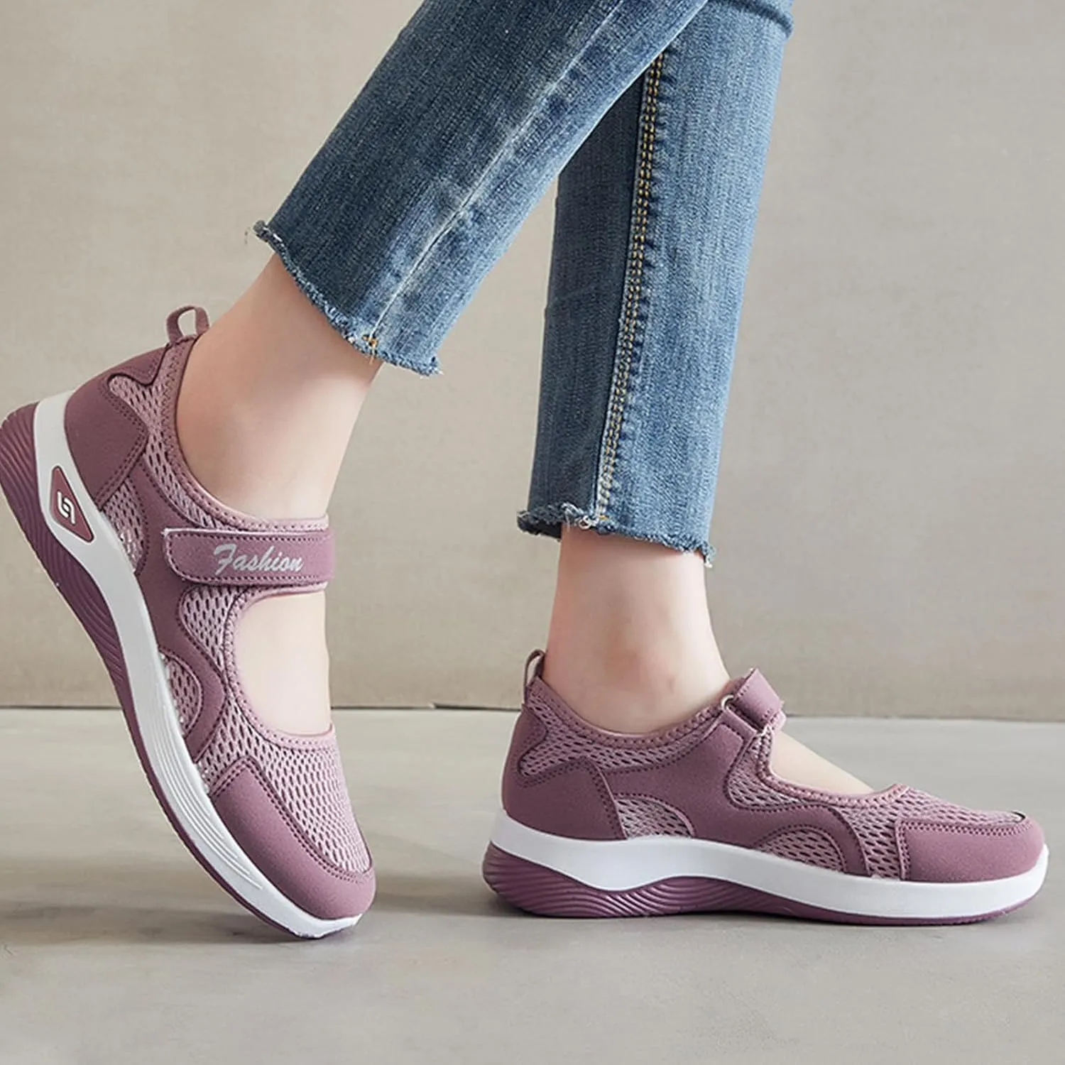 Kubbon Womens Walking Sneakers Woven Orthopedic Breathable Soft Shoes Non-Slip Adjustable Breathable Lightweight Shoes Diabetic-Friendly Wedge Sneaker with Arch Support
