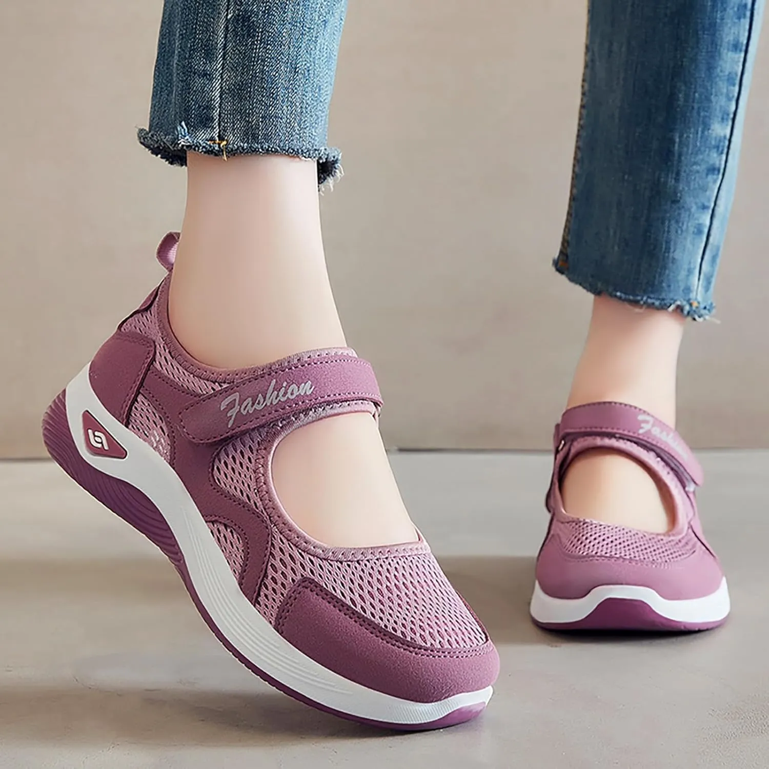 Kubbon Womens Walking Sneakers Woven Orthopedic Breathable Soft Shoes Non-Slip Adjustable Breathable Lightweight Shoes Diabetic-Friendly Wedge Sneaker with Arch Support