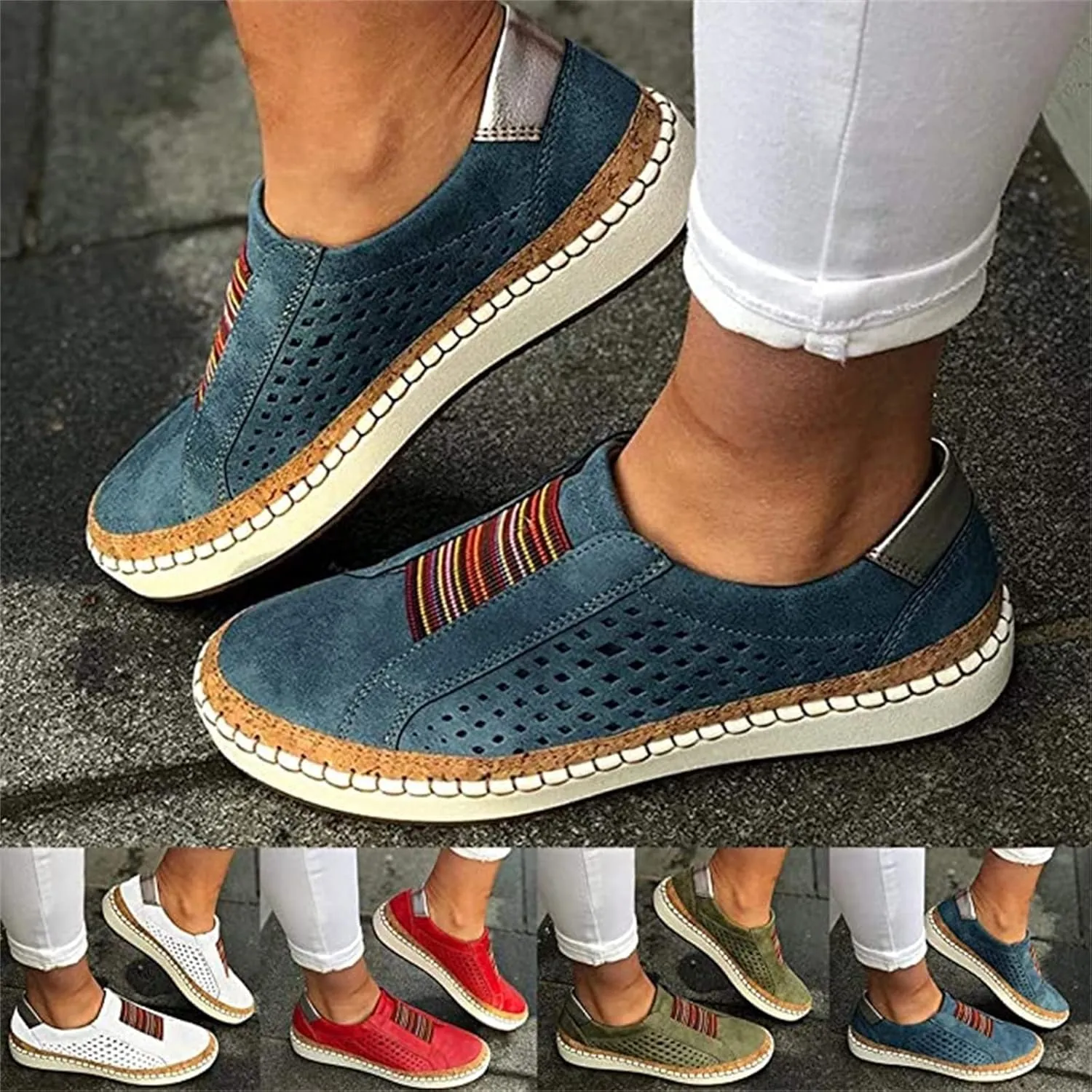 Ladmiple Shoes For Women Sneakers Slip Ons Lace Up Fashion Casual Summer Platform Leather Walking Shoes Flats Loafers