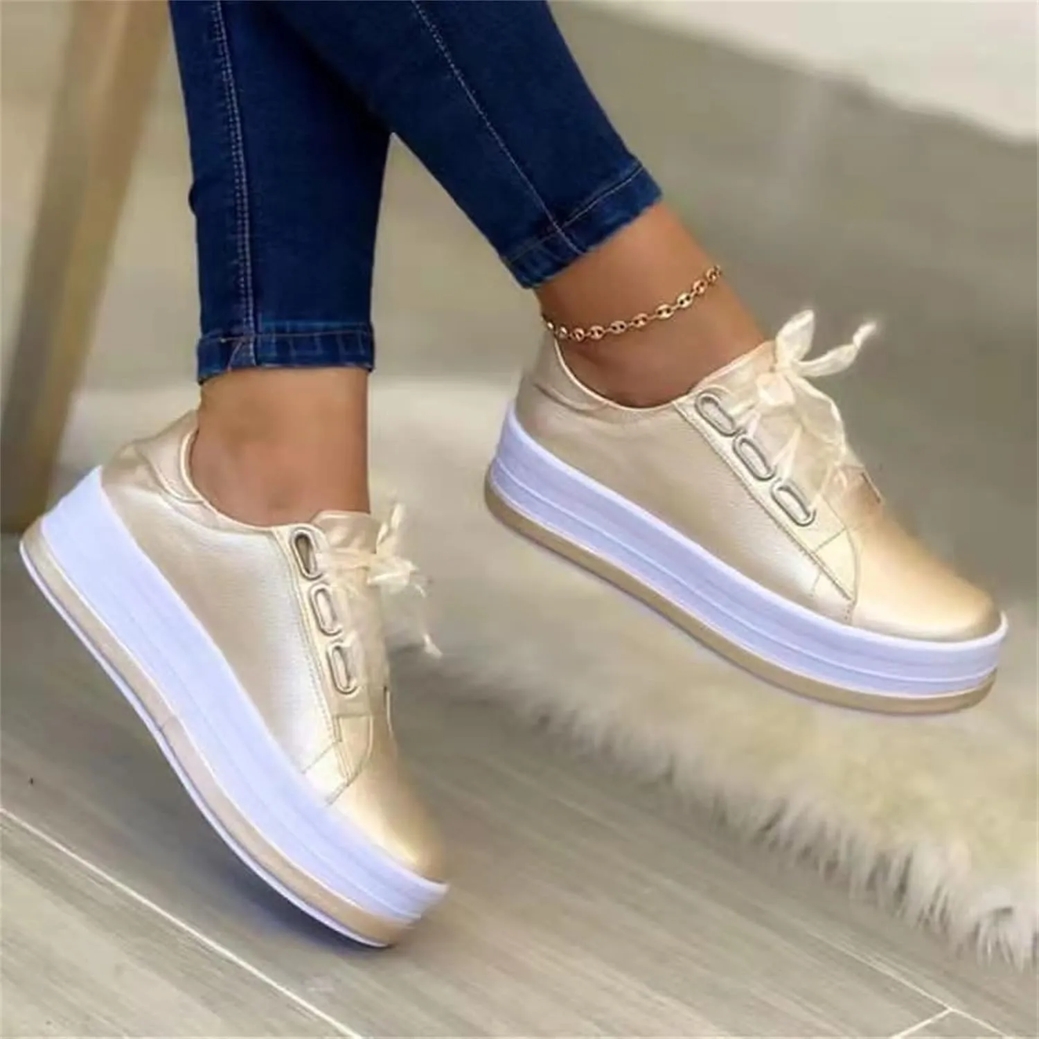Ladmiple Shoes For Women Sneakers Slip Ons Walking Shoes Casual Lace Up Dressy Summer Fashion Cute Platform Flats Loafer