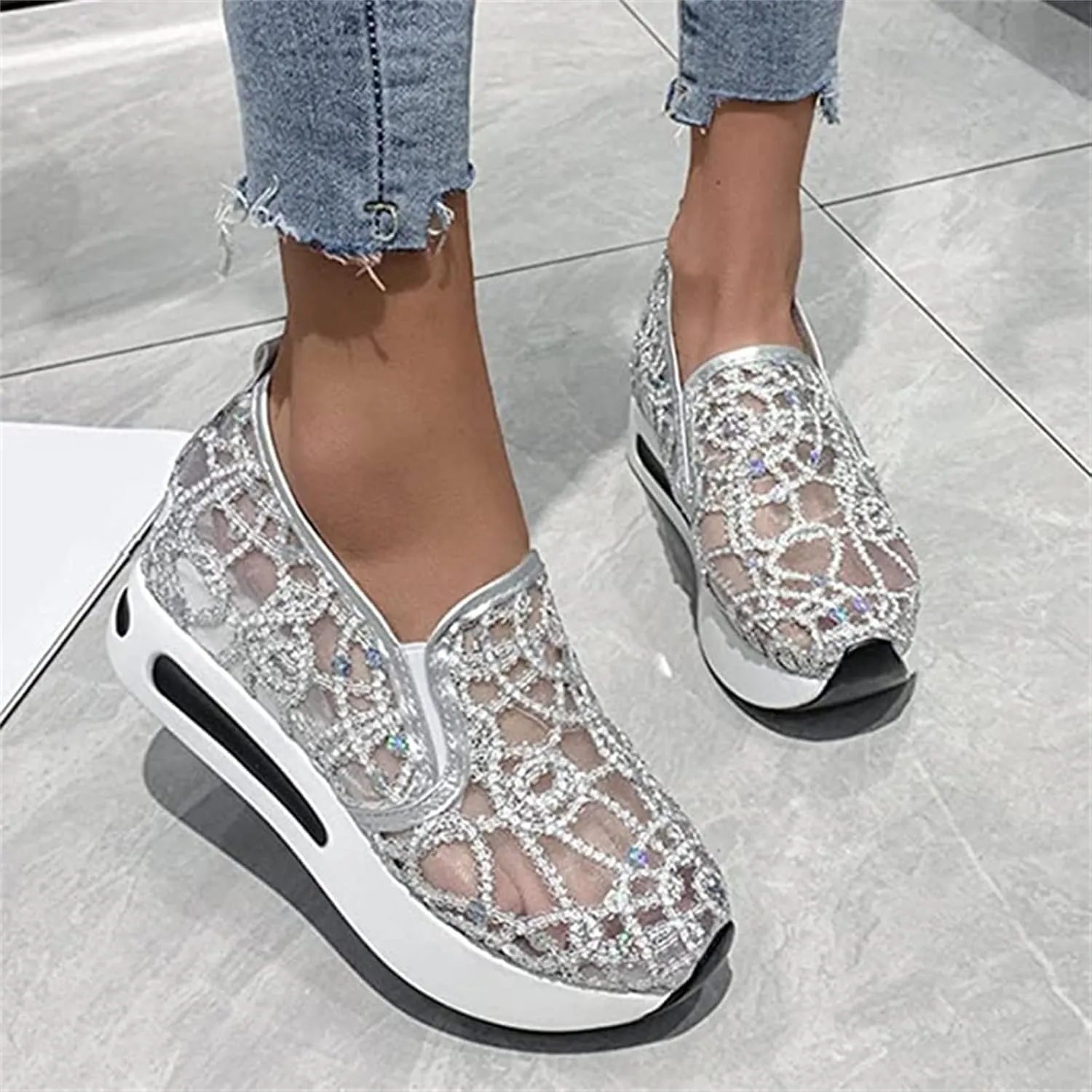 Ladmiple Sneakers For Women Comfortable Shoes Fashion Slip On Walking Shoes Dressy Casual Summer Platform Flats Loafers