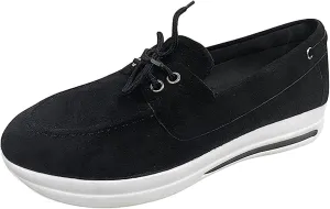 Ladmiple Sneakers For Women Slip On Wide Width Fashion Leather Walking Shoes Casual Summer Lace Up Platform Flats Loafer